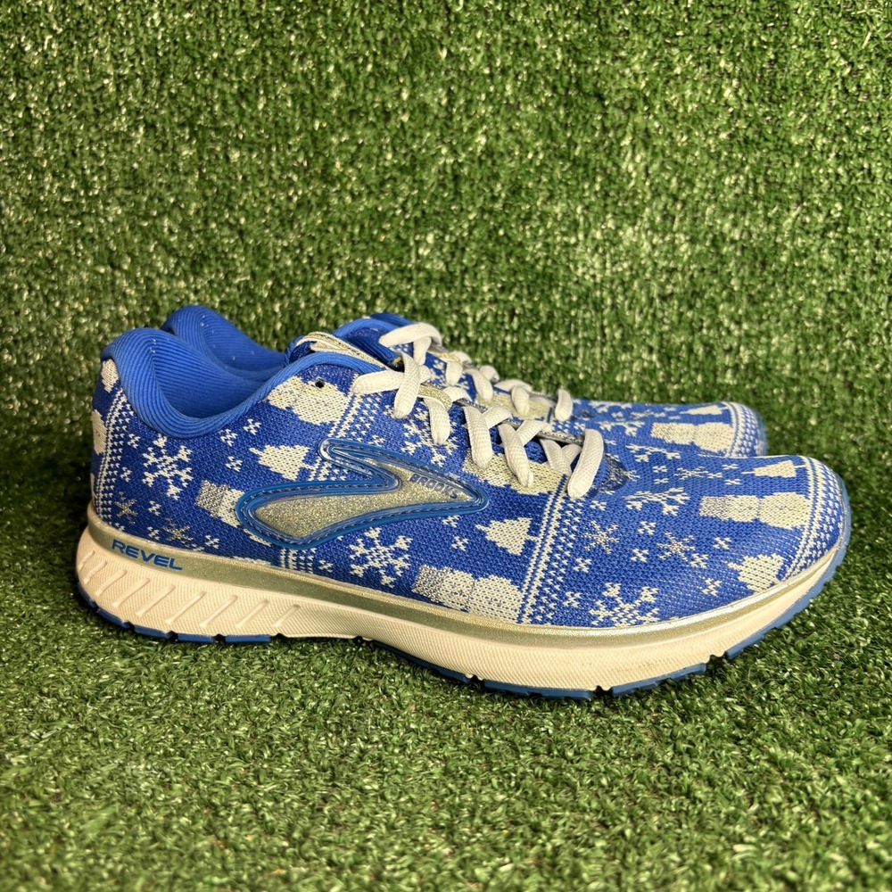 Brooks Revel 3 Run Merry Ugly Christmas Sweater Running‎ Shoes Blue Womens 8.5 B